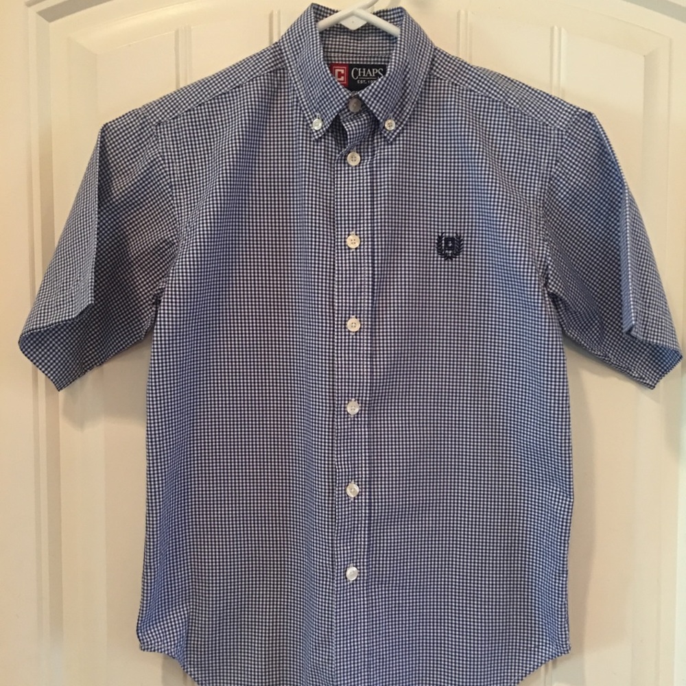 Boys Chaps Button Up S/8 Blue and White Checked